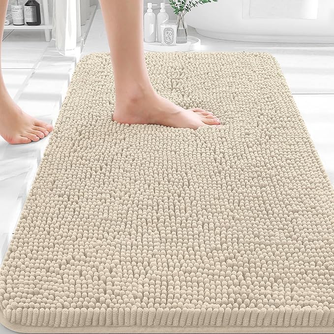 OLANLY Bathroom Rugs 35x24, Extra Soft Absorbent Chenille Bath Rugs, Rubber Backing Quick Dry, Machine Washable Bath Mats for Bathroom Floor, Tub and Shower, Home Decor Accessories, Sand