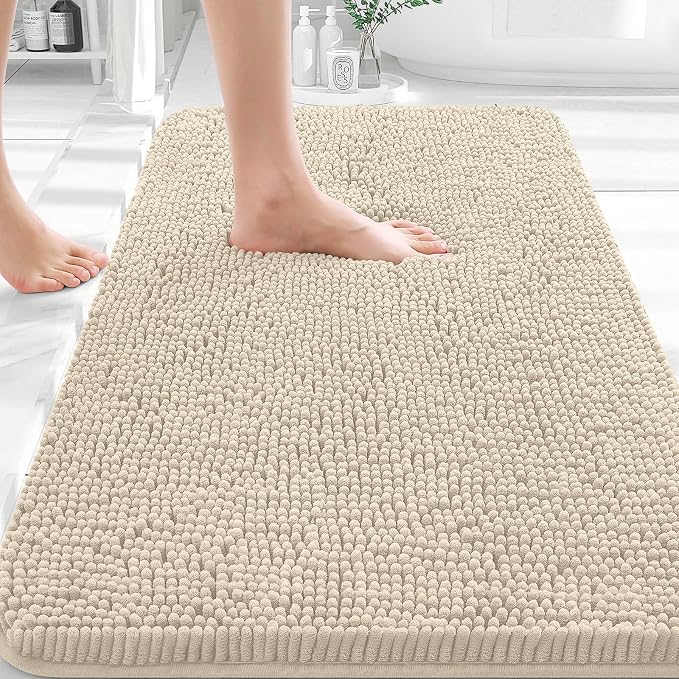 OLANLY Bathroom Rugs 30x18, Extra Soft Absorbent Chenille Bath Rugs, Rubber Backing Quick Dry, Machine Washable Bath Mats for Bathroom Floor, Tub and Shower, Home Decor Accessories, Sand