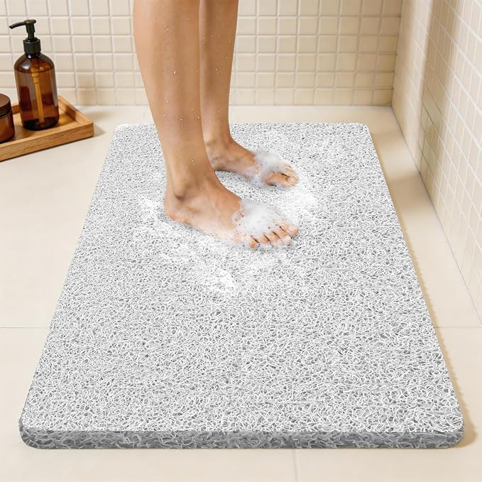 Joyhalo Shower Mat Bathtub Mat Non Slip, Bathmats Non Slip, Quick Drying Foot Scrubber Loofah Mats for Shower, Tub, Bathroom, Home, 32 * 24inch, White