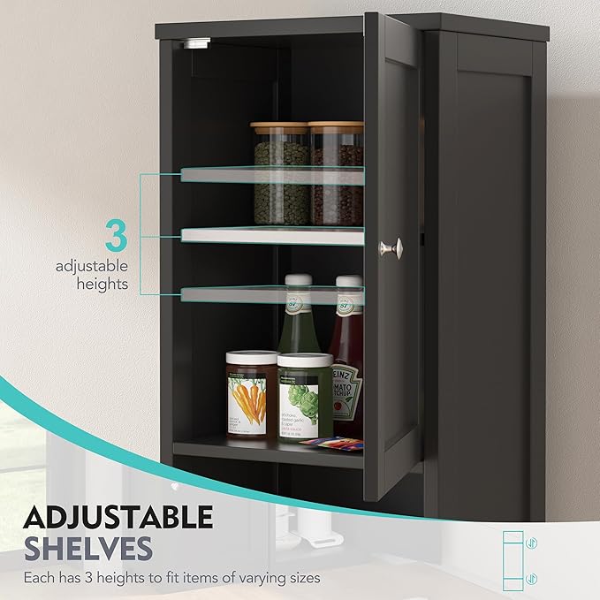 Vongrasig Tall Bathroom Storage Cabinet, 64”H Narrow Storage Unit for Small Spaces, Freestanding Modern Cabinet with Adjustable Shelves for Bathroom, Living Room, Black
