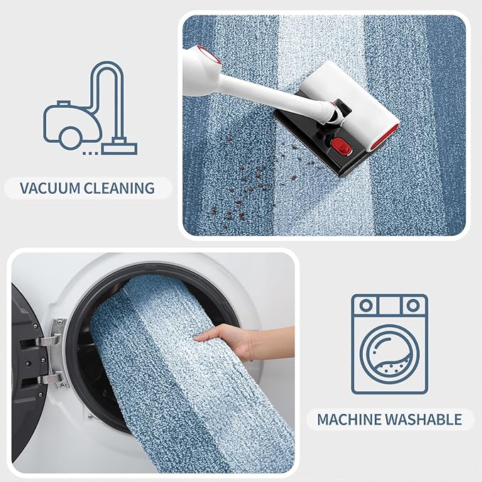 Kitinjoy Indoor Outdoor Door Mat, 59x24 Non-Slip Absorbent Dirt Trapper, Low-Profile Washable Inside Entrance Front Floor Mat, Sturdy Soft Entry Doormats for Entryway, Light Blue