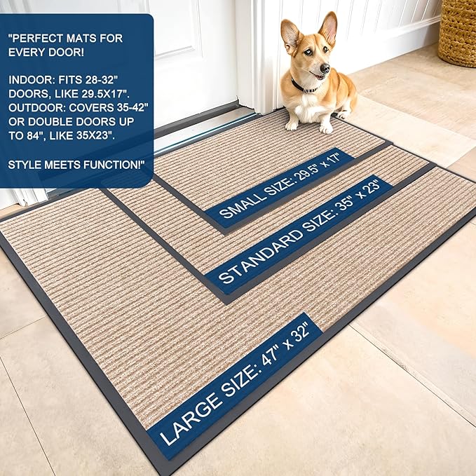 OLANLY Front Door Mat Indoor Outdoor Entrance, 2-Pack 71 x 47 Inch, Waterproof Heavy Duty Doormat, Fade Resistant, Low Profile, Easy Clean Patio Porch Welcome Floor Mats for Entry, Beige