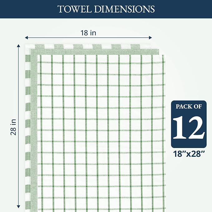 LANE LINEN Kitchen Towels Set - Pack of 12 Cotton Dish Towels for Drying Dishes, 18”x 28”, Premium Hand Towels, Tea Towel, Quick Drying Kitchen Towel Set - Olive