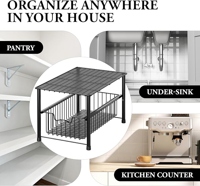 Simple Houseware Stackable Under Sink Cabinet Sliding Basket Organizer Drawer, Black