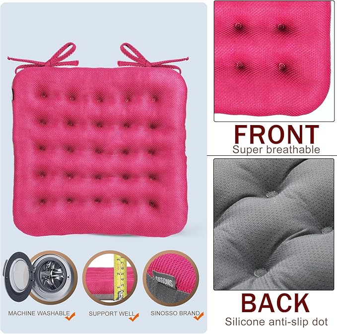 SINOSSO Excellent Support Effect Office Chair Cushion 1 Pack, Luxury Air Mesh Breathable Non-Slip Desk Computer Seat Cushion, Kitchen Dining Room Square Chair Pad (1 Count, Rose Pink)