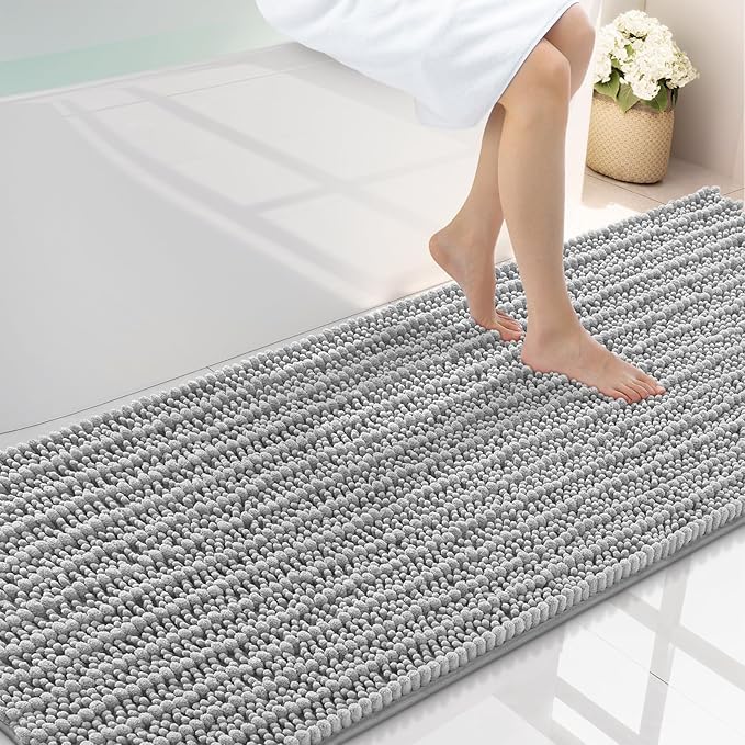 Smiry Bathroom Rugs Mat 70x24, Extra Soft Absorbent Chenille Bath Rugs, Non Slip Rubber Backing Machine Washable Quick Dry Bath Mats for Bathroom Floor, Tub, Shower, Home Decor Accessories, Light Grey