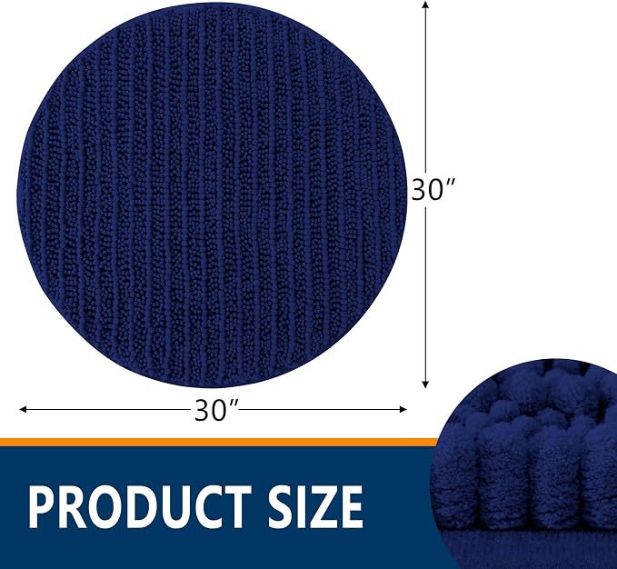Smiry Bathroom Rugs Mat Round 30x30, Soft Absorbent Chenille Bath Rugs, Non Slip Rubber Backing Machine Washable Quick Dry Bath Mats for Bathroom Floor, Tub, Shower, Home Accessories, Navy Blue