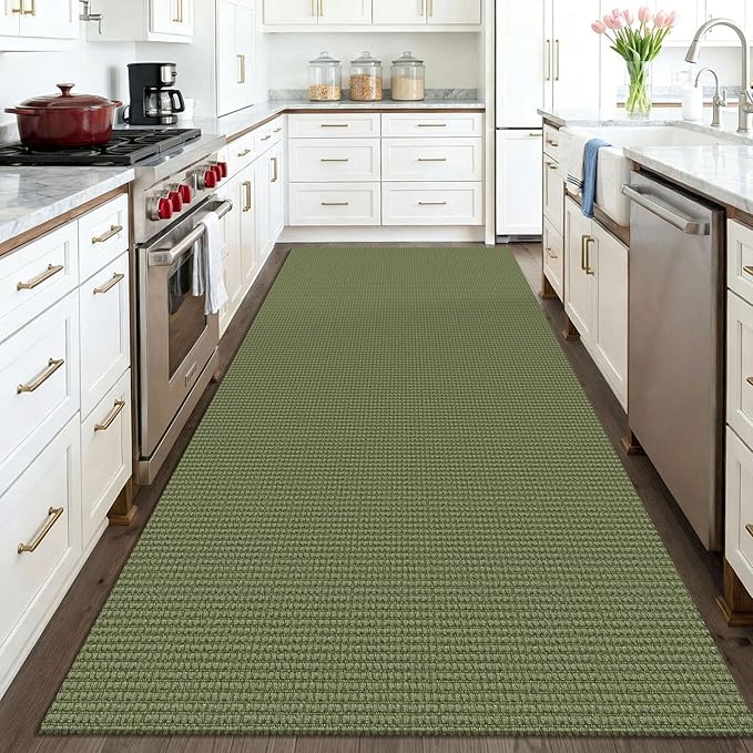 KOZYFLY Washable 4x6 Entry Woven Area Rug, Braided Throw Rugs for Entryway, Non Slip Door Mat Indoor Entrance, Front Porch Carpet for Foyer, Kitchen, Bedroom, Living Room, Olive Green/Earthy Green