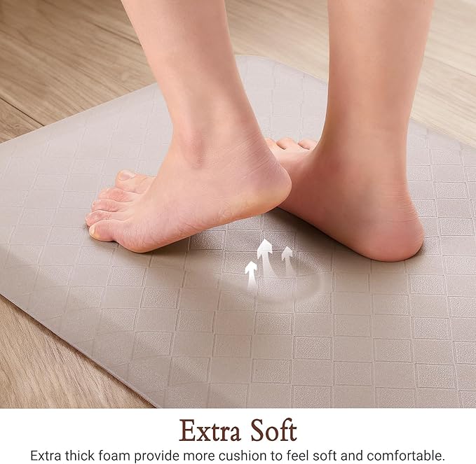 HappyTrends Kitchen Runner Rugs Anti-Fatigue mats,17.3"x 28",Non Slip Waterproof Ergonomic Comfort Mat for Kitchen, Floor Home, Office, Sink, Laundry,Khaki
