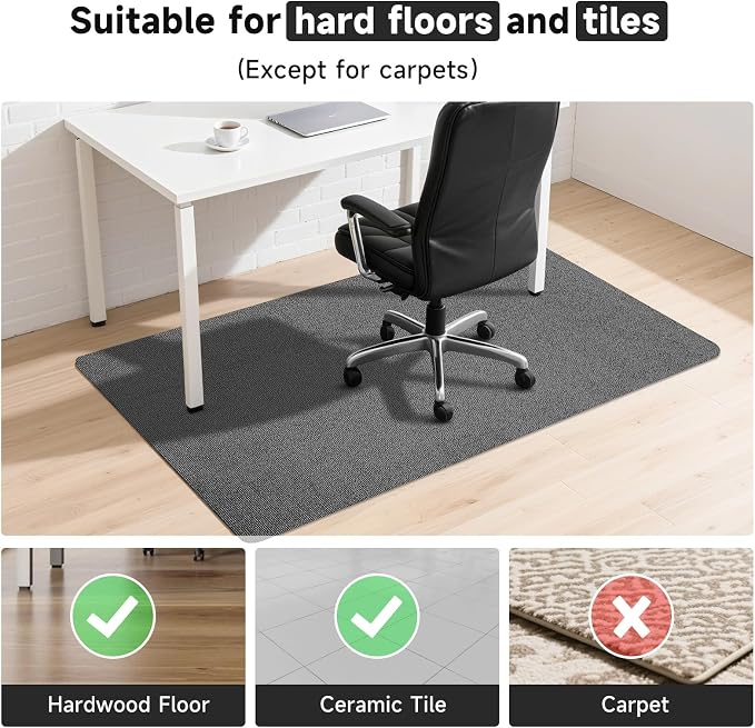 Office Chair Mats for Hardwood Floor, Dark Gray 47"x36" Computer Chair Rug, Under Desk Mat, Large Anti-Slip Floor Protector for Home, Office, Study