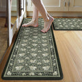 KIMODE Anti Fatigue Mats for Kitchen Floor Non Slip,Boho Floral Rugs Sets of 2,Cushioned Padded Carpet for Laundry Sink,Memory Foam Comfort Standing Mat for Office,Black 17"x29.5"+17" x47”