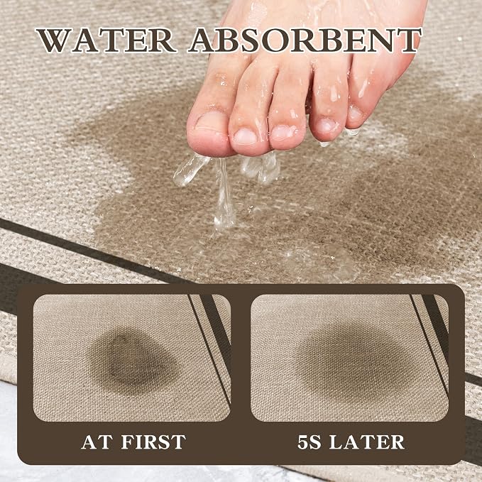 chakme Bathroom Rugs Mat U-Shaped 24x17, Ultra Thin Non Slip Bath Mat Small Quick Dry Absorbent Bath Mat for Bathroom Floor, (Light Beige, U-24"x17")