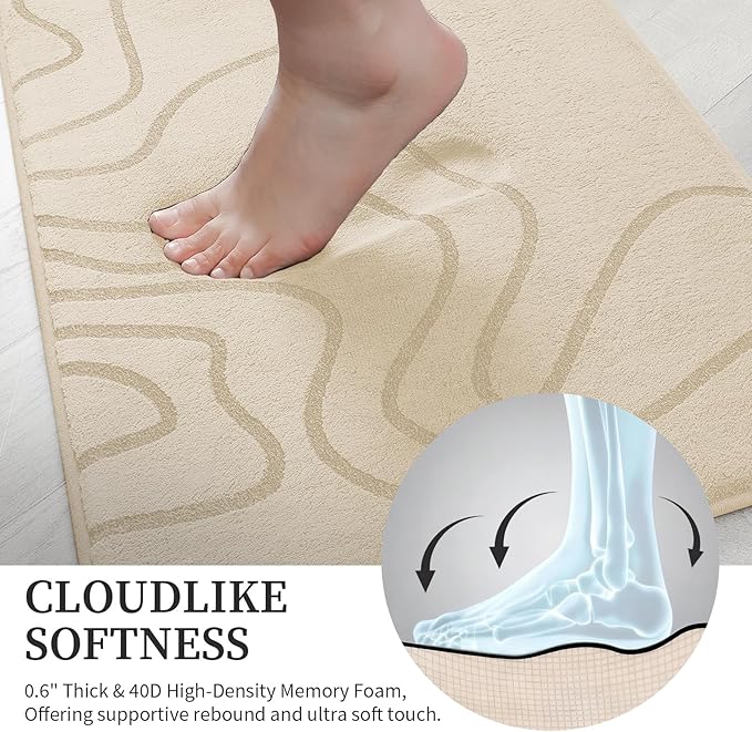 YIHOUSE Memory Foam Bathroom Rugs Sets 3 Piece - Extra Thick Ultra Soft Absorbent Bath Mat Set, Non-Slip Machine Washable Bath Rugs for Bathroom, Tub & Shower, Home Decor Accessories, Beige