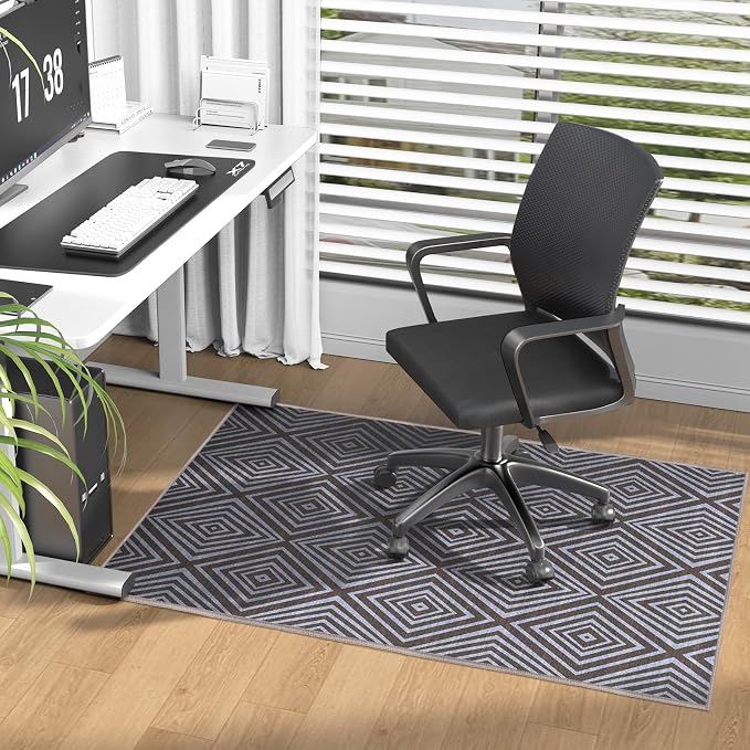 Blue&Black Checkered Diamond-Pattern Computer Chair Mat for Hardwood, 36" x 48"Office Mat for Hardwood Floor with Non-Slip Back, HeavyDuty Office Chair Rug for Hardfloor,LowPlie Carpet Floor Protector