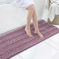 Grandaily Chenille Striped Bathroom Rugs 59x20, Extra Thick and Soft Absorbent Bath Mats, Rubber Backing, Plush Shaggy Shower Carpet, Machine Wash Dry, Bath Rug for Bathroom, Deep Plum