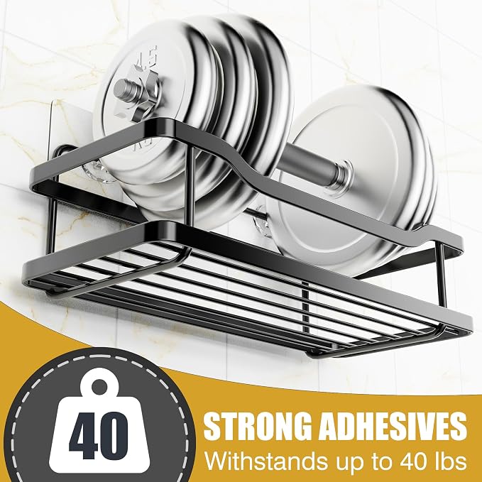 OMAIRA 5-Pack Shower Caddy with Soap Holder, Adhesive Rustproof No-drill Strudy Loading Inside Shower Organizer Shelves Rack Storage Bathroom Organization for Smooth Wall Glass Tile, Black (X-Large)