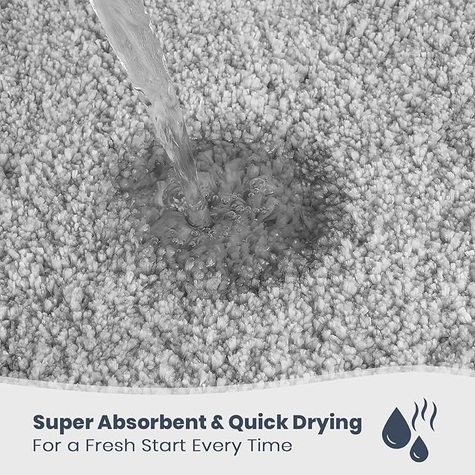PURRUGS Bathroom Rug Non-Slip Machine Washable 24" x 36", Super Absorbent and Quick Dry Shaggy Microfiber Bath Mat, Extra Soft and Plush Bath Rug for Bathtub, Shower, and Sink, Light Grey