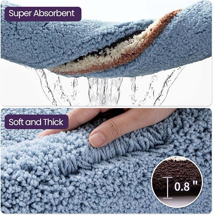 DEXI Bathroom Rugs 36x24, Absorbent Extra Soft Plush Microfiber Bath Mat for Bathroom, Non Slip Washable Bathmat Quick Dry for Shower Floor, Sink, Tub, Laundry Room, Brown and Light Blue