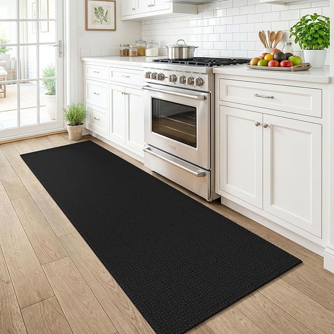 KOZYFLY Runners for Hallways 2x6 ft Washable Kitchen Runner Non Slip Rubber Backed Hall Runners Cotton Entryway Runner Rugs Floor Carpet for Indoor Backdoor Bedroom Kitchen, Black/Dark Grey