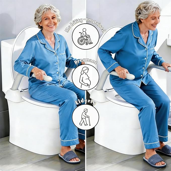 Toilet Safety Rails for Seniors, Adjustable Armrest, Space Saving, Stylish and Durable, Anti Slip and Anti Fall, Suitable for Elderly, Disabled, Pregnant Women with Armrest Toilet Safety Rail