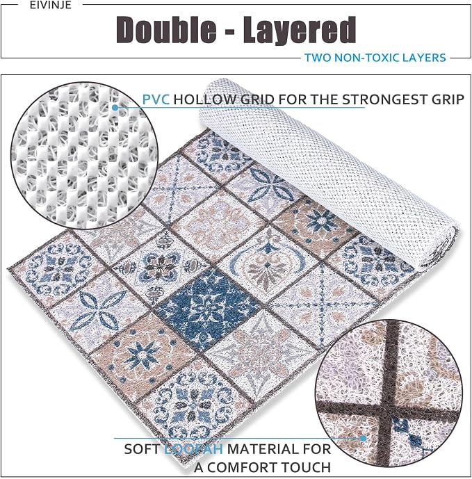 Square Shower Mat 24x24 Inch Non Slip Bath Mat for Inside Shower Loofah Shower Mat for Elderly Soft Textured Foot Massage Pad Bathroom Floor Mat for Wet Area, Without Suction Cups, Quick Drying
