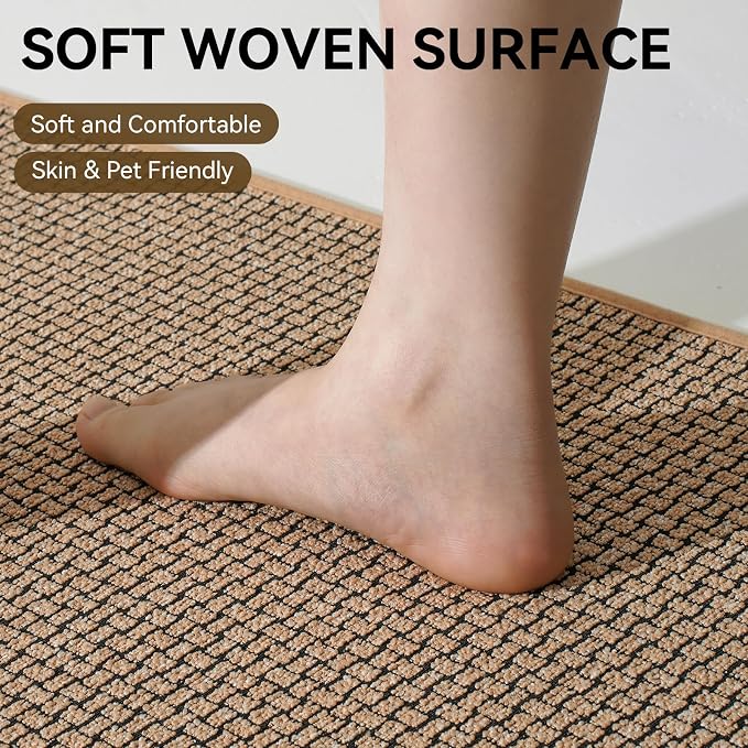 Kitchen Runner Rugs and Mat Non Slip Washable, Super Absorbent Long Kitchen Mats for Floor, Rubber Backing Soft Braided Standing Kitchen Sink Mat Kitchen Rug, Easy to Clean, Khaki 17"x59"