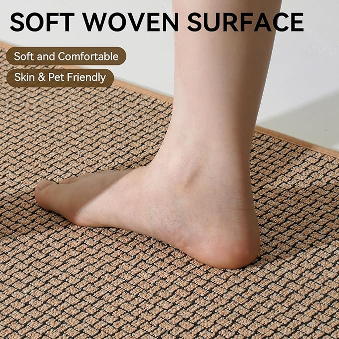 Kitchen Rugs and Mat Non Slip Washable, Super Absorbent Kitchen Mats for Floor, Rubber Backing Soft Braided Standing Kitchen Sink Mat Kitchen Runner, Front of Sink, Easy Clean, Khaki 17"x30"