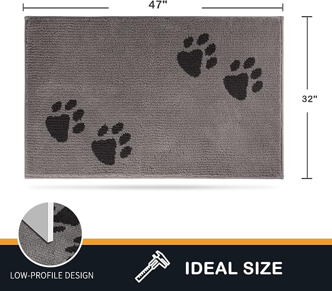 PURRUGS Dirt Trapping Door Mat 32" x 47", Non-Skid/Slip Machine Washable Microfiber Entrance Rug, Shoes Scraper, Dog Doormat, Super Absorbent Floor Mat for Muddy Wet Shoes and Paws, Light Grey