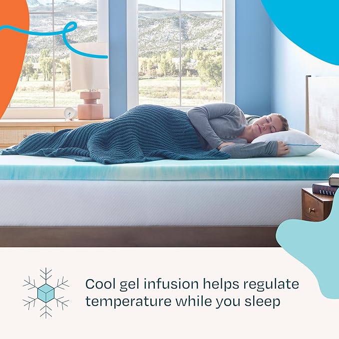 Linenspa 3 Inch Swirl Gel Memory Foam Mattress Topper, Full Size – Cooling Gel Infused, Ventilation Holes – Pressure Relieving Bed Topper – CertiPUR Certified
