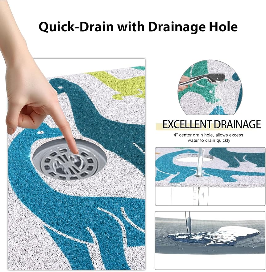 Extra Large Square Shower Mat, Yonala 36 x 36 Inch Stylish Non Slip Shower Mats for Inside Shower with Drain Hole in Middle, Soft Trimmable PVC Loofah Anti Slip Shower Mat, Quick Drying