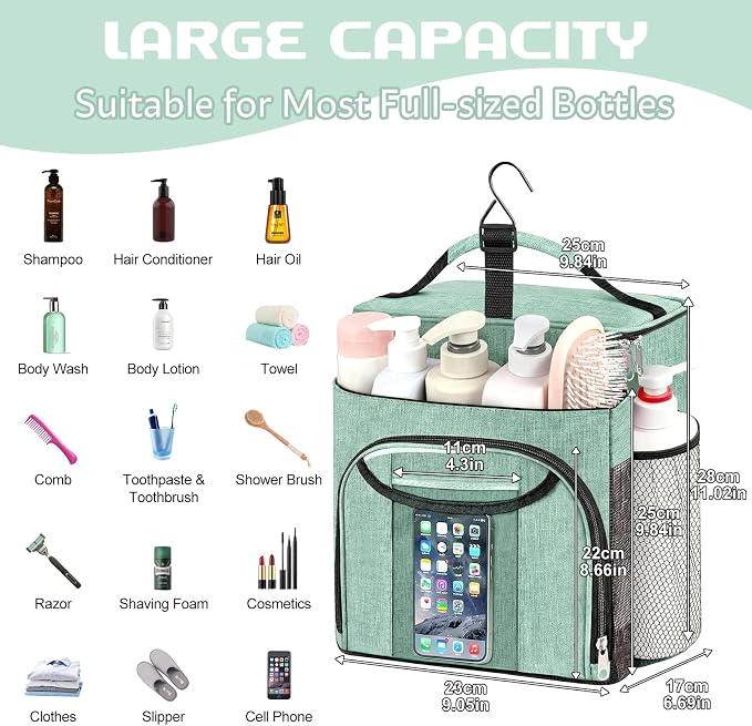 Attmu Shower Caddy Portable, Hanging Shower Bag for Dorm Room College, Large Capacity Quick Dry Mesh Tote Bag for Travel Camping Essentials (Dusty Green)