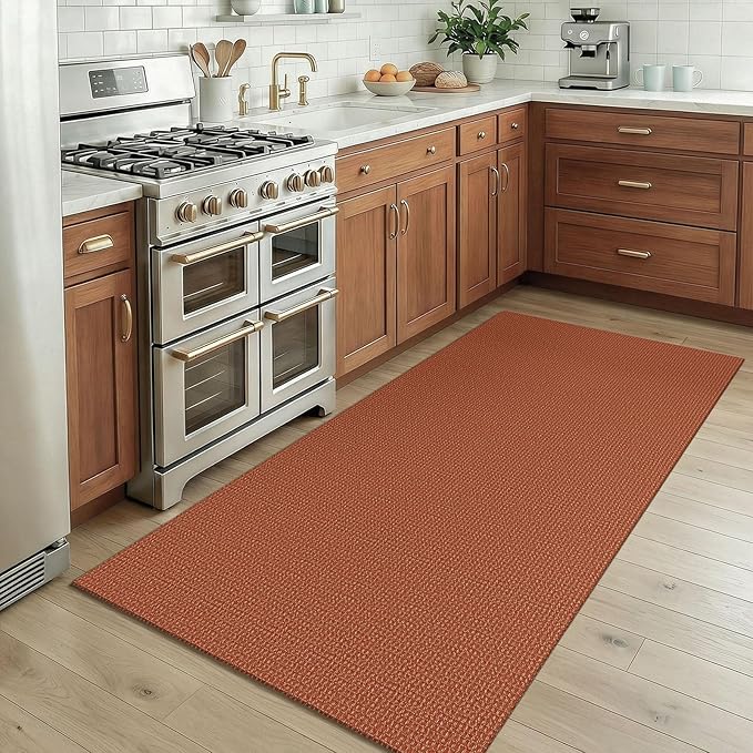 KOZYFLY Rugs for Entryway 3x5 ft Washable Area Rug Non Slip Rubber Backed Entry Rug Woven Indoor Door Mat Cotton Kitchen Rugs for Entryway, Foyer, Backdoor, Burnt Orange/Tan