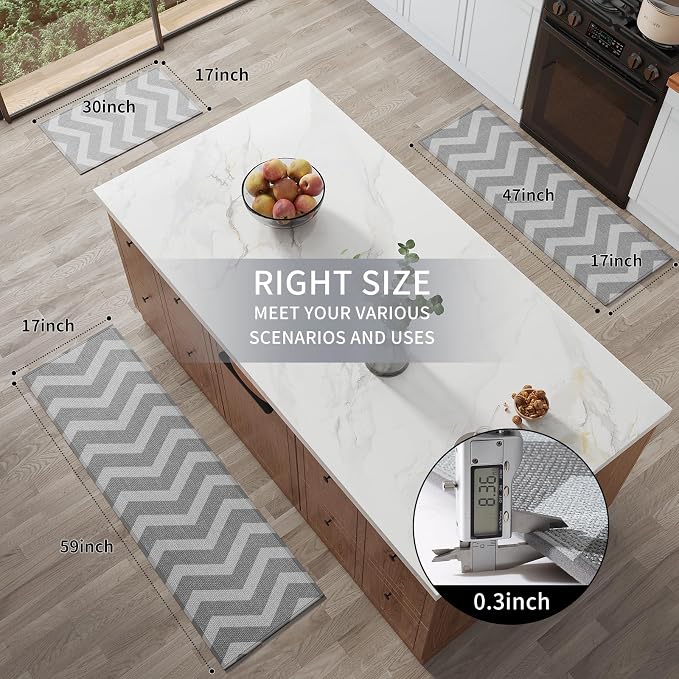 YDKGL Kitchen Runner Rugs Non Slip Washable, Super Absorbent Long Kitchen Mats for Floor, Linen-Look Woven Long Sink Mat Standing Floor Mat, Easy Clean, Gray 17"x59"