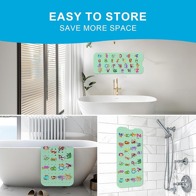 XIYUNTE Baby Bath Mat for Tub Non Slip Kids Bath Mat - 40''x16'' Extra Long Cartoon Bathtub Mat Non Slip Kids Shower Mat Eco-Friendly Toddler Bath Mats with Suction Cups, Machine Washable