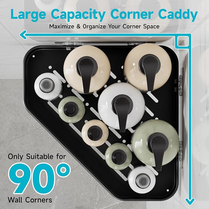 Veken Aluminum Corner Shower Caddy 4-Pack, Never Rust, No Drilling Adhesive Shelves, Stainless Rack with Soap Holder, Bathroom Organizers and Storage, Wall-Mounted Kitchen & Home Decor, Black