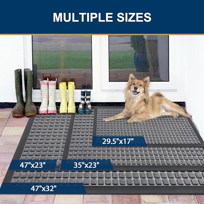 Smiry Front Door Mat Outside Entrance, Heavy Duty Natural Rubber Doormat, Non Slip, Trap Dirt and Moisture, Easy Clean, Low Profile Welcome Floor Mats for Indoor Outdoor Entry, 70x46.5 Inch, Mix Grey