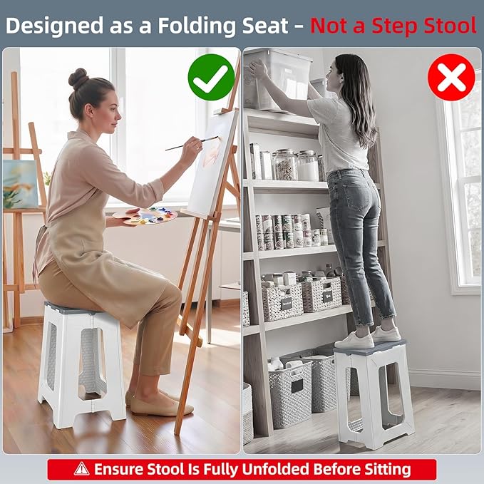 neotidy Foldable Stool Chair, 17.7” Tall Folding Seat for Adults up to 400 lb, Heavy-Duty Plastic Foldable Stool for Sitting, Portable Compact Folding Chair for Home Outdoor Camping, Gray