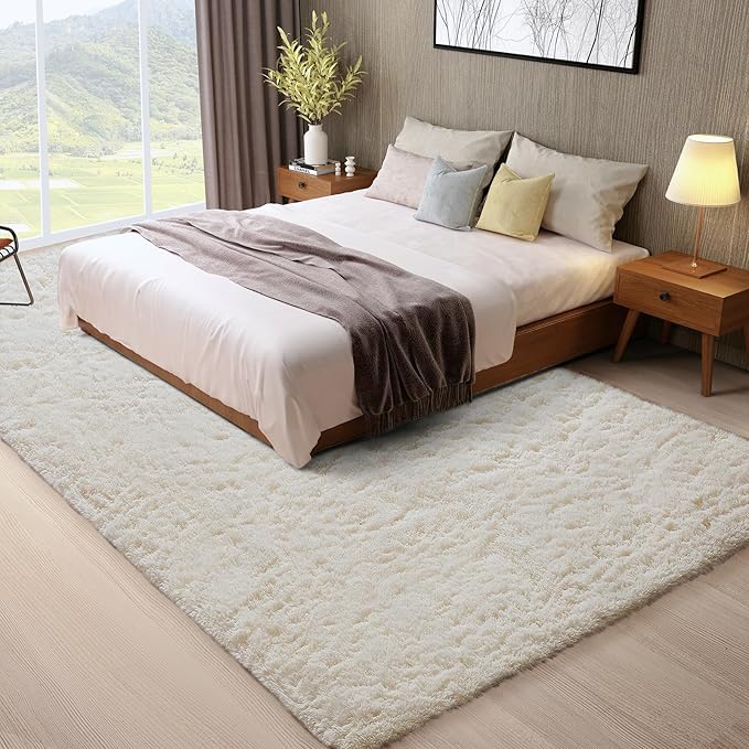 Ophanie 8x10 Area Rugs for Living Room, Washable Non-Slip Fluffy Soft Large Shag Bedroom Carpet, Ivory Big Indoor Nursery Rug, Carpets for Boy and Girls Room Dorm Home Decor Aesthetic