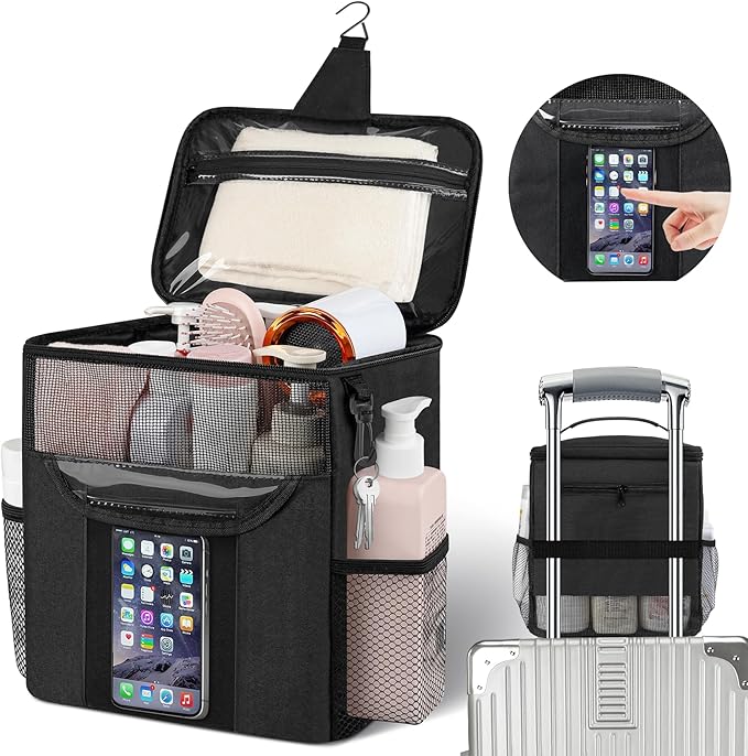 Attmu Shower Caddy Portable for Dorm Room Essentials, Hanging Shower Bag for College, Large Capacity Mesh Shower Caddy for Bath Essentials (Black)