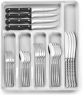 49-Piece Hammered Silverware Set with Organizer, Food-Grade Stainless Steel Flatware for 8, Cutlery Utensil Sets with Steak Knives, Rust-proof, Mirror Polished, Dishwasher Safe, Round Hammered