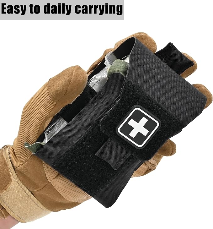 Mini IFAK Pouch, Compact Empty First Aid Organizer with Elastic Loops and Pull Tab, Portable EDC Micro Trauma Pouch for Pocket Backpack and Outdoor Carry