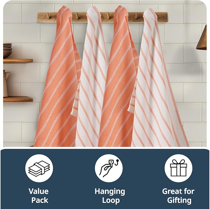 LANE LINEN Kitchen Towels Set - Pack of 4 Cotton Dish Towels for Drying Dishes, 18”x 28”,Absorbent Tea Towels, Quick Drying Kitchen Towel Set - Coral
