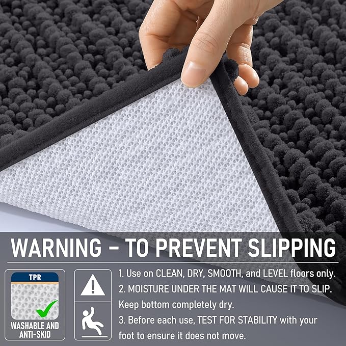 OLANLY Bathroom Rug Mat 36x24, Thick Soft and Absorbent Chenille Bath Mat, Non-Slip Rubber Backing, Machine Washable Quick Dry Bath Rugs for Tub Shower Floor, Home Decor Accessories, Dark Grey