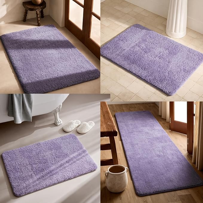TYUU Bathroom Rugs Non Slip Washable, Ultra Soft Super Absorbent Quick Dry Small Bath Mat with Rubber Backing for Bathroom Floor, Shower, or Sink, Lavender 24" x 48"