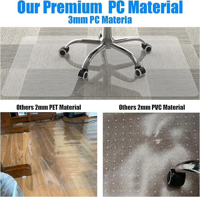 Placoot 48" x 36" Office Chair Mat for Carpeted Floors, 10 pounds Heavy Duty Crystal Clear Desk Chair Mat, Can be Used on Carpet or Hard Floor