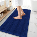 OLANLY Thick Bathroom Runner Rugs 47x20, Extra Absorbent Chenille Striped Bath Rugs, Rubber Backing, Machine Wash Dry, Long Bath Mats for Bathroom Floor, Tub and Shower, Home Decor Accessories, Navy