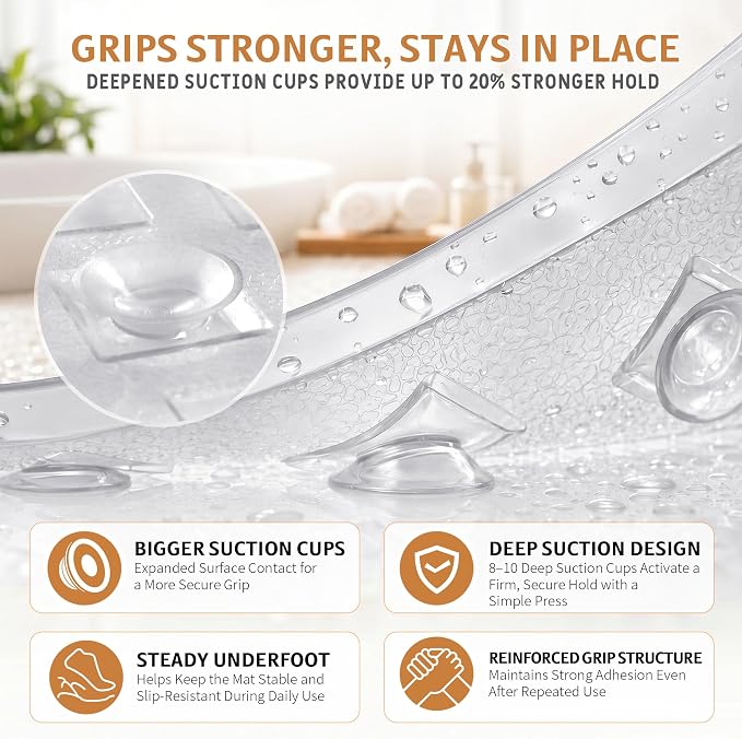 Yimobra Bathtub Mat Non Slip, Shower Mat with Strong Suction Cups & Drain Holes, 28"X16", Anti Slip Bath Tub Mat for Inside Shower, Machine Washable Fast Drying, Bathroom Essentials, Clear