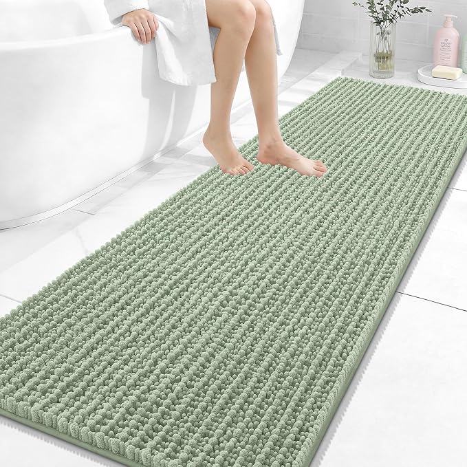 OLANLY Long Bathroom Rugs Runner 70x24, Thick Soft and Absorbent Chenille Bath Mat, Non-Slip, Machine Washable Quick Dry Bath Rugs for Tub Shower Floor, Home Decor Accessories, Sage Green