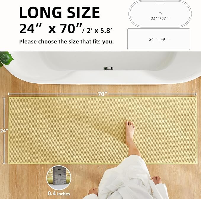 TYUU Bathroom Runner Rugs, Long Bath Mat Runner Washable Thin Quick Dry Low Pile Bathroom Runner Rugs Non Slip, Yellow 24"x70"