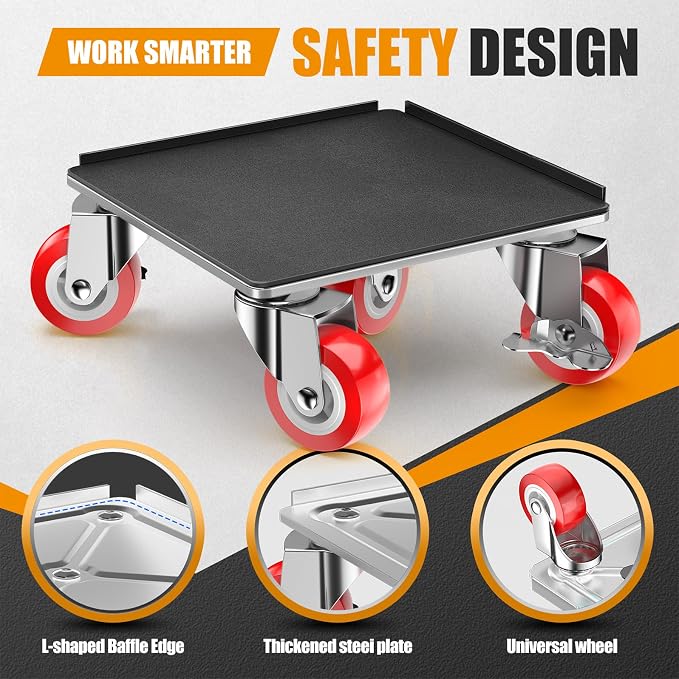 LOYAL TIGER 1500LBS Heavy Duty Furniture Dolly Movers Set with Lifter, 5-Wheel Carbon Steel Moving Rollers with Locking Casters for Refrigerator, Washer, Sofa & Cabinet(5.4 Inch, Silvery)